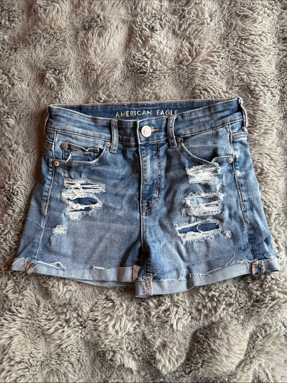 American Eagle Outfitters Light Blue Distressed Denim Shorts